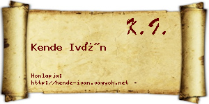 Kende Iván névjegykártya