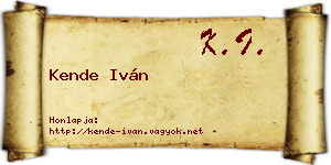 Kende Iván névjegykártya